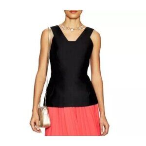 Kate Spade Top Black V-Neck Sleeveless Peplum Hem Back Bow Blouse 0
